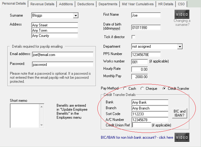 Employee Bank Details