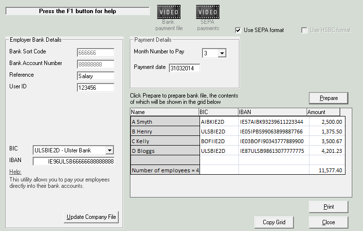 SEPA - Employer Bank File - Final Screen