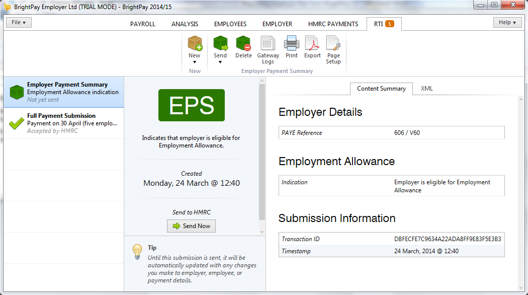 EPS - Employment Allowance flagged